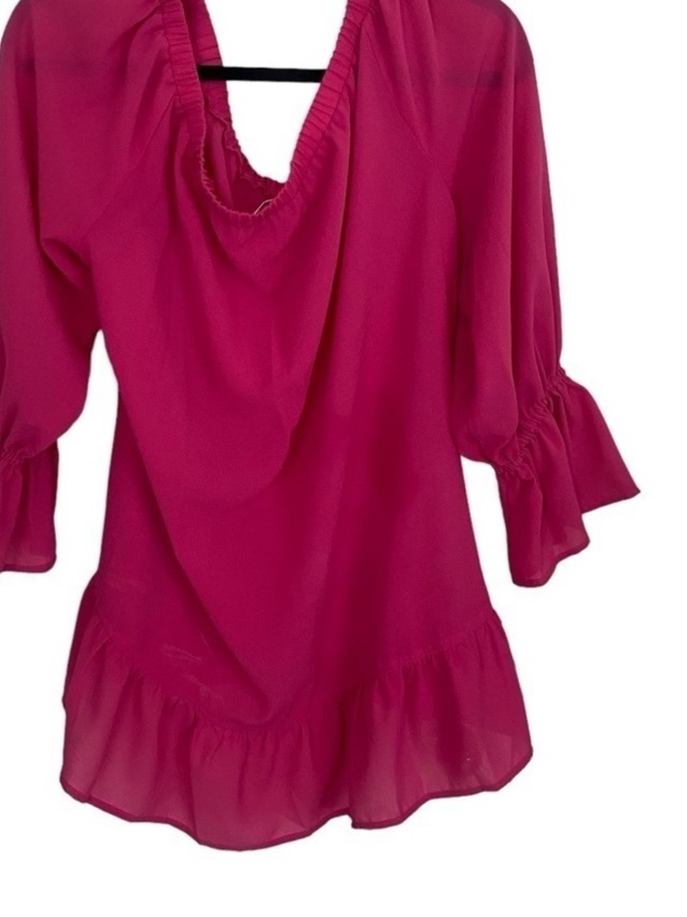 Fuchsia Ruffle-Hem Peasant Blouse
